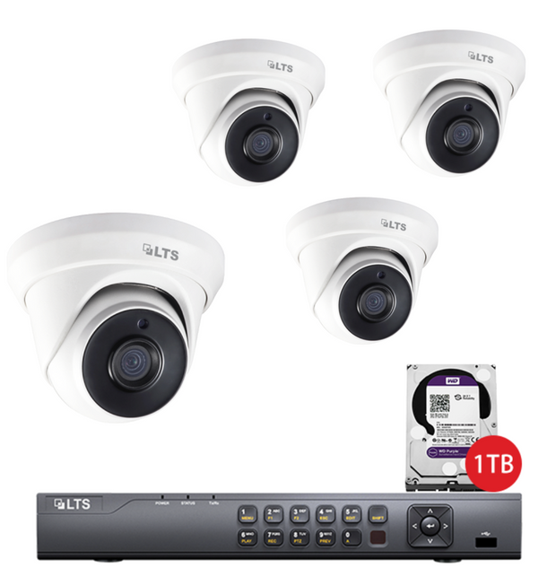 4 x 5MP HD-TVI Turret W/ 4 Ch DVR & 1TB WD HDD