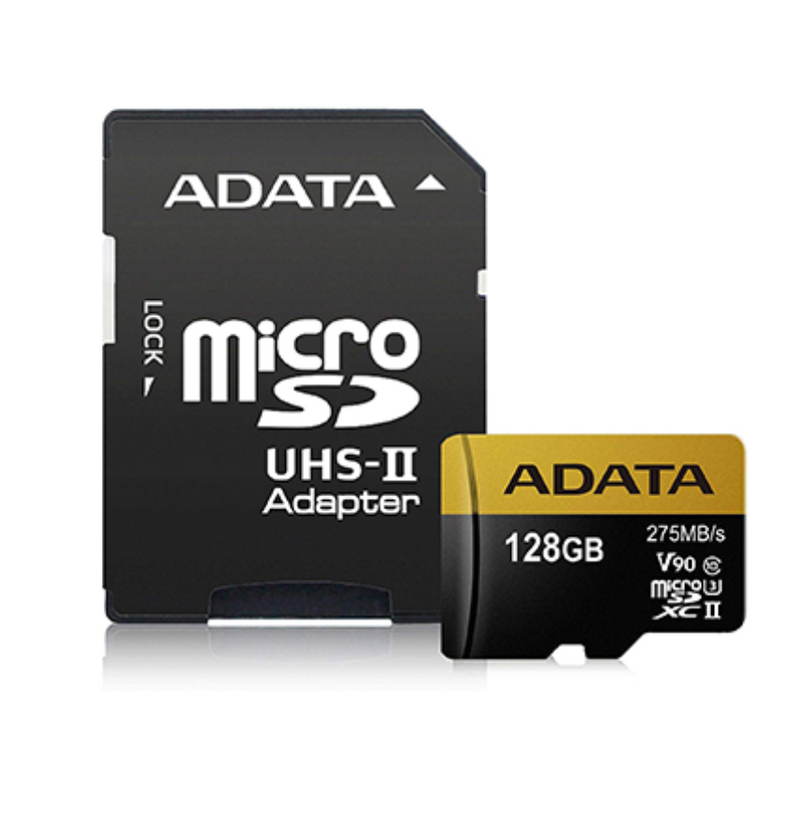 ADATA Premier ONE 128GB SDXC UHS-II U3 Class10 V90 3D NAND 4K 8K Ultra HD 275MB/s Micro SD Card with Adapter (AUSDX128GUII3CL10-CA1)