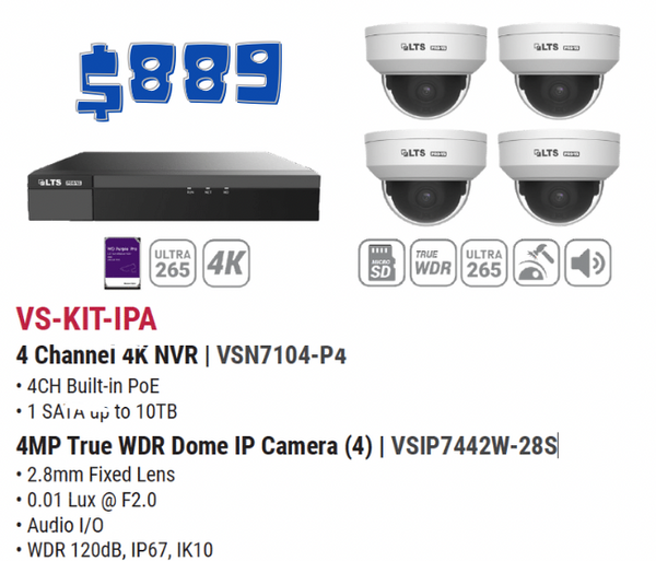 VS-KIT-IPA - A Bundle of VSN7104-P4, 4 Channel NVR with 4 Channel Built-in PoE & VSIP7442W-28S, WDR Network IR Fixed Dome Camera, 4MP, 2.8mm (4)
