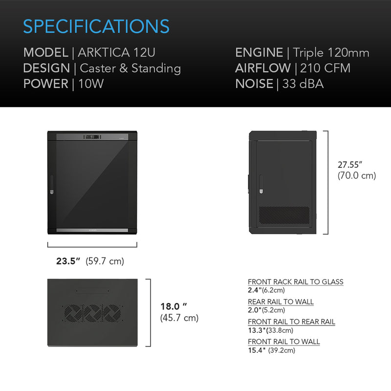 ARKTICA T12, WALL MOUNT EQUIPMENT RACK CABINET WITH SMART CONTROLLER 12U