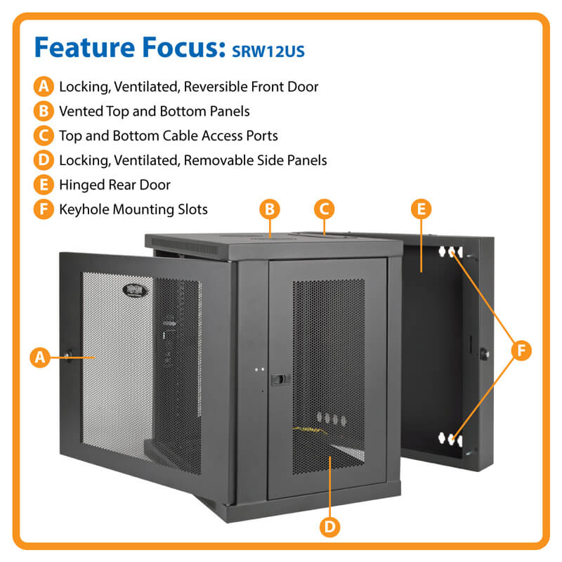 SmartRack 12U Low-Profile Switch-Depth Wall-Mount Rack Enclosure Cabinet, Hinged - Back